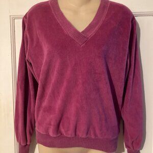MR. ROGERS Vintage 70s Velour VNeck Sweatshirt ~ Sz S